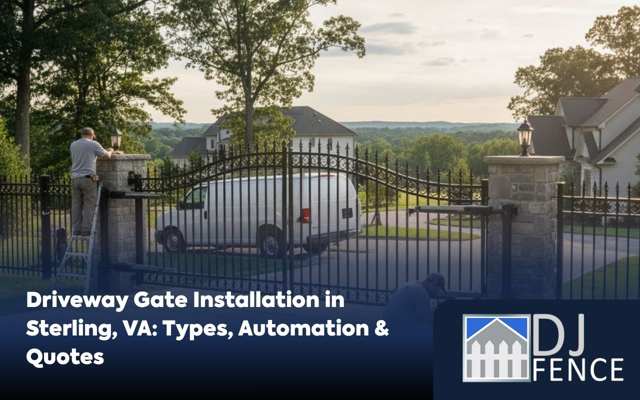 Swing driveway gate installation in Sterling VA with a classic look and secure entrance.
