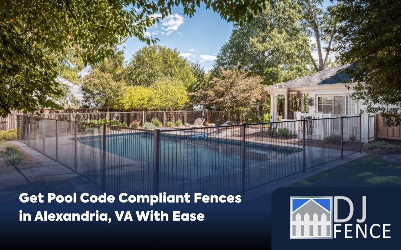 Self-latching gate on Pool code compliant fences in Alexandria, VA showing safe latch height and outward swing