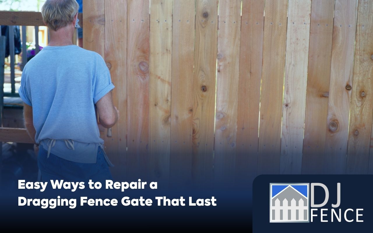 Homeowner checking how to fix a dragging fence gate with simple tools