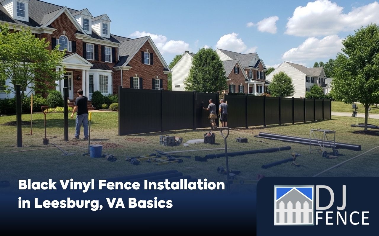 black vinyl fence installation in Leesburg, VA in a front yard