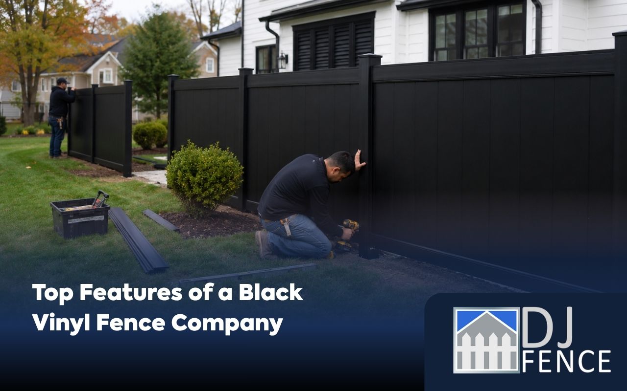 Black vinyl fence company in Fairfax, VA installing a modern yard fence