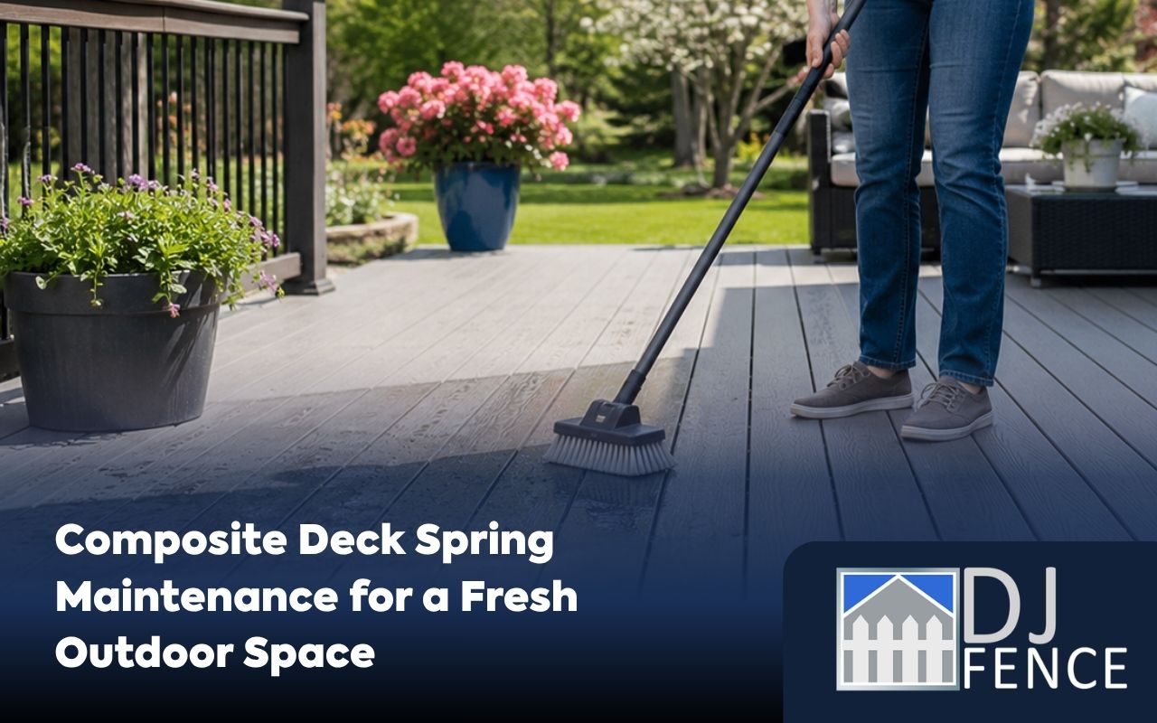 Composite deck spring maintenance cleaning with a soft brush