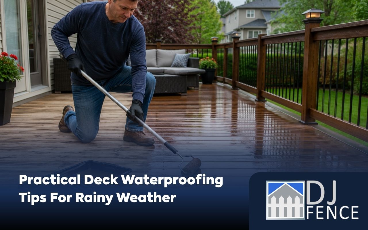 Applying deck waterproofing tips for rainy weather with a fresh sealant coat