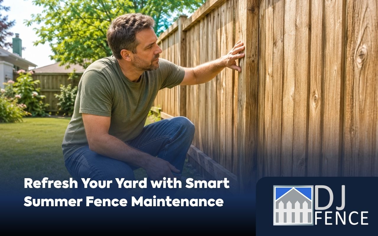Fence gate being inspected for summer wear