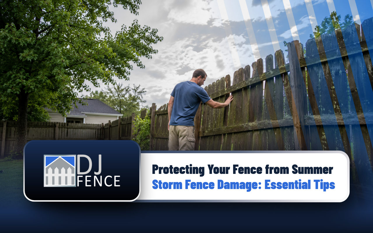 Homeowner checking a fence for summer storm damage