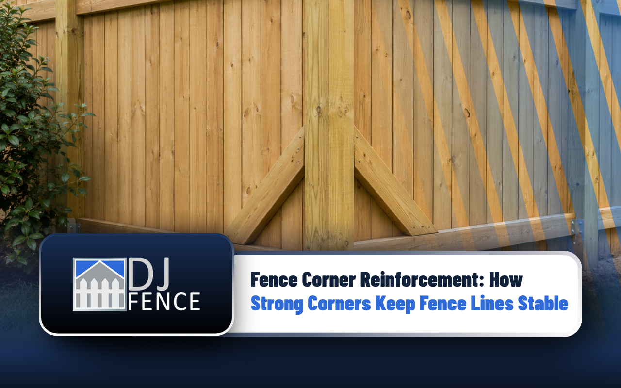 Residential fence corner strengthened with secure post support