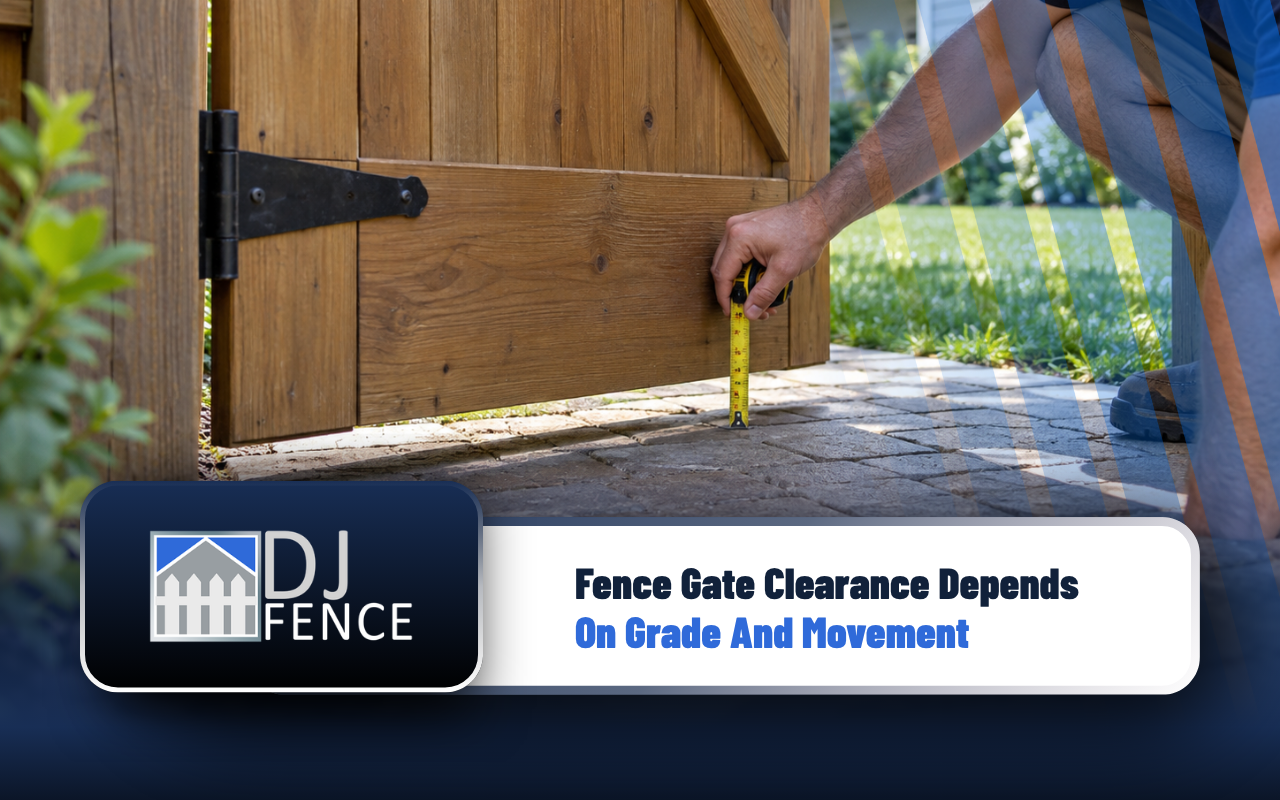 Fence gate clearance checked between a residential gate and ground surface